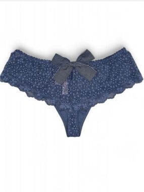 Victoria’s Secret Dream Angels Blue Sheer Lace Thong Panties Denim Bow Coquette